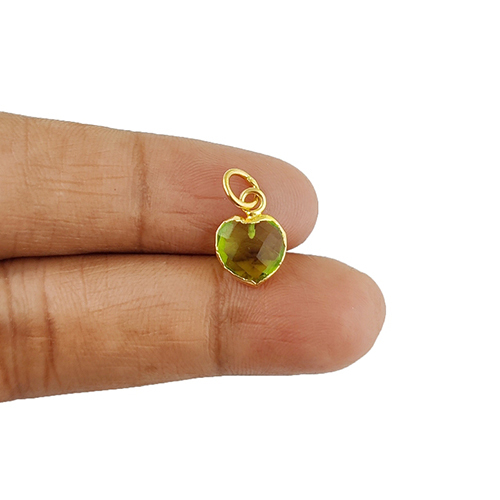 Peridot Quartz Gemstone Heart Shape Faceted Gold Electroplated 10mm Charm