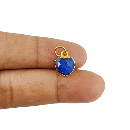 Same As Photo Dyed Sapphire Gemstone Heart Shape Faceted Gold Electroplated 10Mm Charm