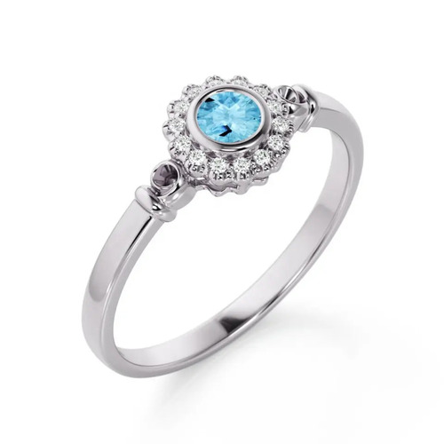 925 Sterling Silver Beautiful Lab Created Aquamarine Engagement Ring