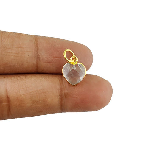 Rose Quartz Gemstone Heart Shape Faceted Gold Electroplated 10mm Charm