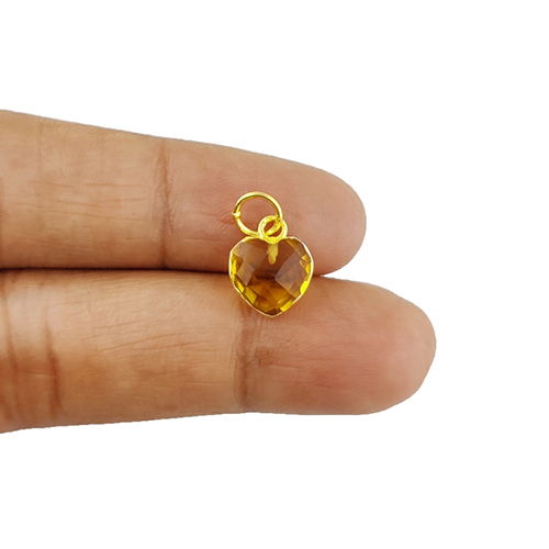 Citrine Quartz Gemstone Heart Shape Faceted Gold Electroplated 10mm Charm