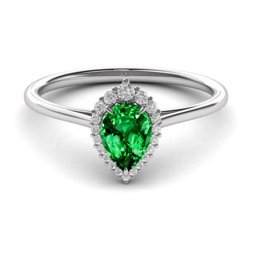 925 Sterling Silver Beautiful Lab Tsavorite Garnet Engagement Ring