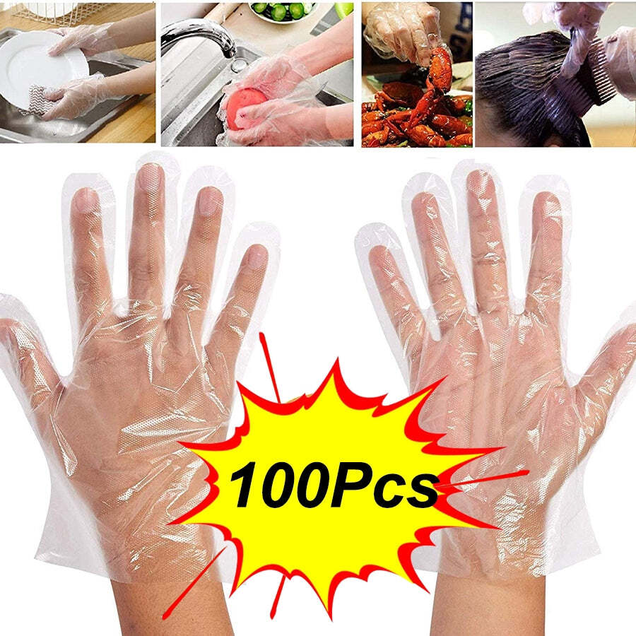 Plastic Transparent Disposable Clear Gloves (Transparent) (100Pc) (0670)