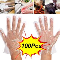Plastic Transparent Disposable Clear Gloves (Transparent) (100Pc) (0670)