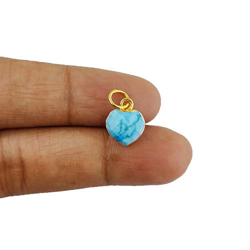 Turquoise Gemstone Heart Shape Faceted Gold Electroplated 10mm Charm