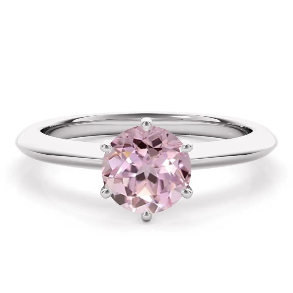 925 Sterling Silver Attractive Lab Created Round Pink Moissanite Ring