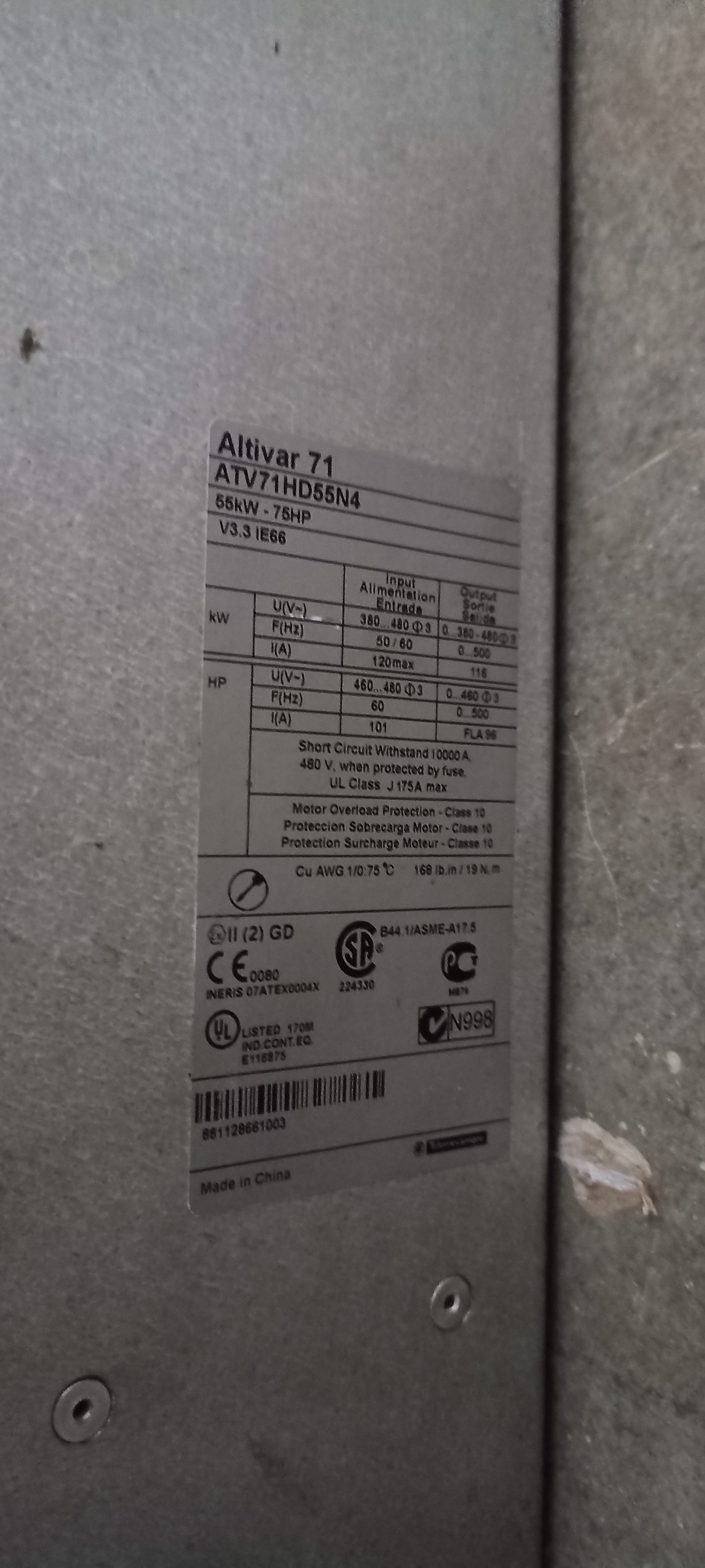 SCHNEIDER (Altivar-71) 75 HP AC DRIVE