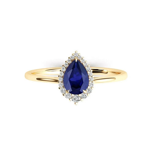 925 Sterling Silver Unique Lab Created Teardrop Blue Sapphire Ring