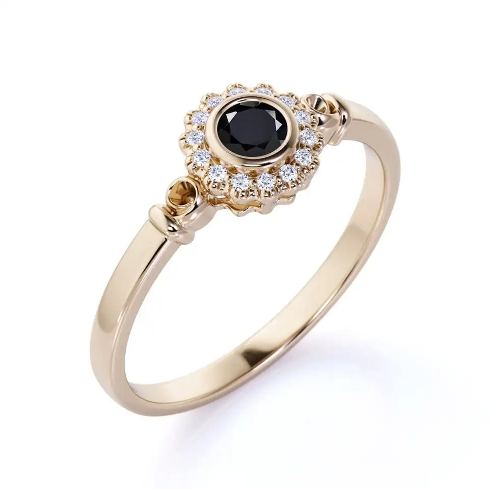 925 Sterling Silver Beautiful Natural Black Onyx Engagement Ring