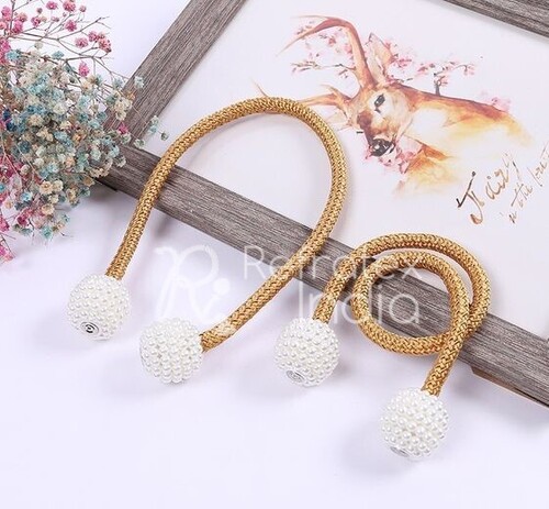 Magnet Tieback MGTC109 - Rayon Pearl Bead Material, 28" Cord Length, 3.5cm Ball Diameter, Weighs 60gm | Ideal for Elegant Draping and Versatile Home Decor