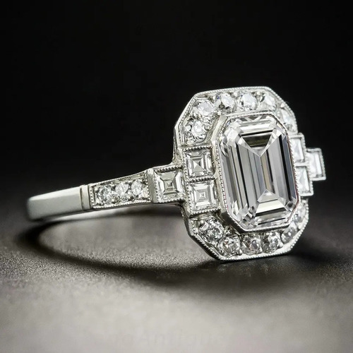925 Sterling Silver Beautiful Natural Cubic Zircon Emerald Cut Engagement Ring