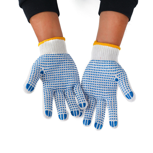 Blue And White PVC Dotted Gloves