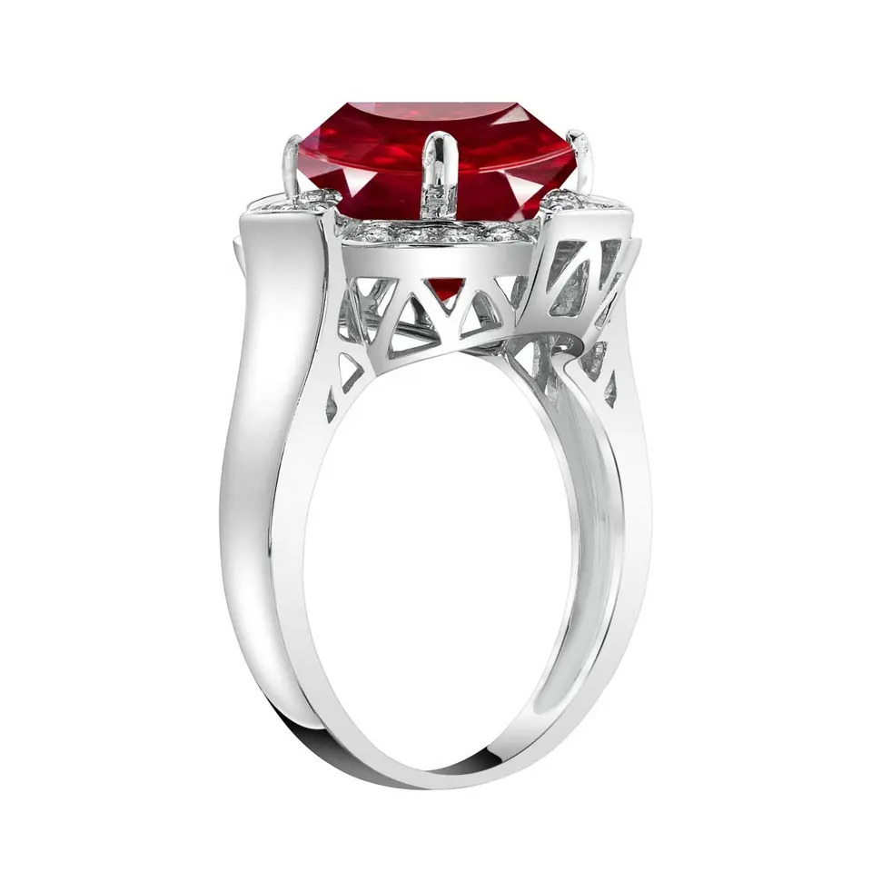 925 Sterling Silver Beautiful Lab Created Red Ruby Proposal Ring