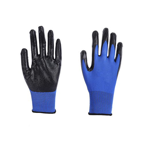 Black And Blue Nitrile Coated Gloves