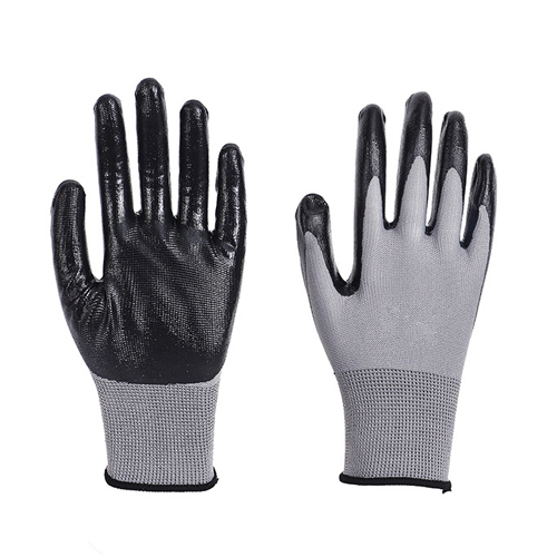 Grey And Black Nitrile Coated Gloves