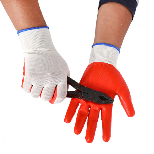 Orange And White Nitrile Coated Gloves