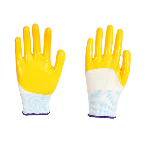 Yellow And White Nitrile Coated Gloves