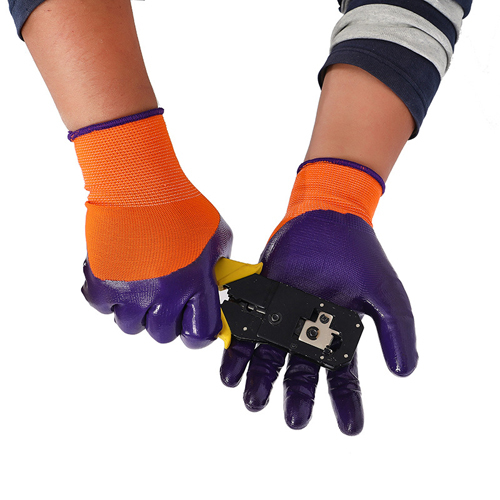 Blue ANd Orange Nitrile Coated Gloves