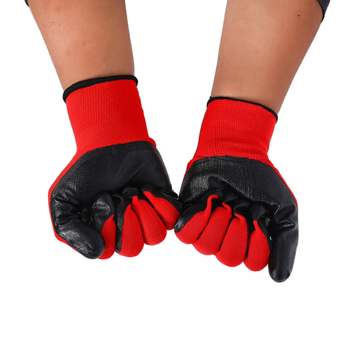 Red And Black Nitrile Coated Gloves