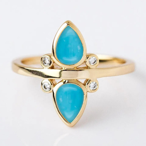 925 Sterling Silver Turquoise Dual Teardrop Birthstone Ring