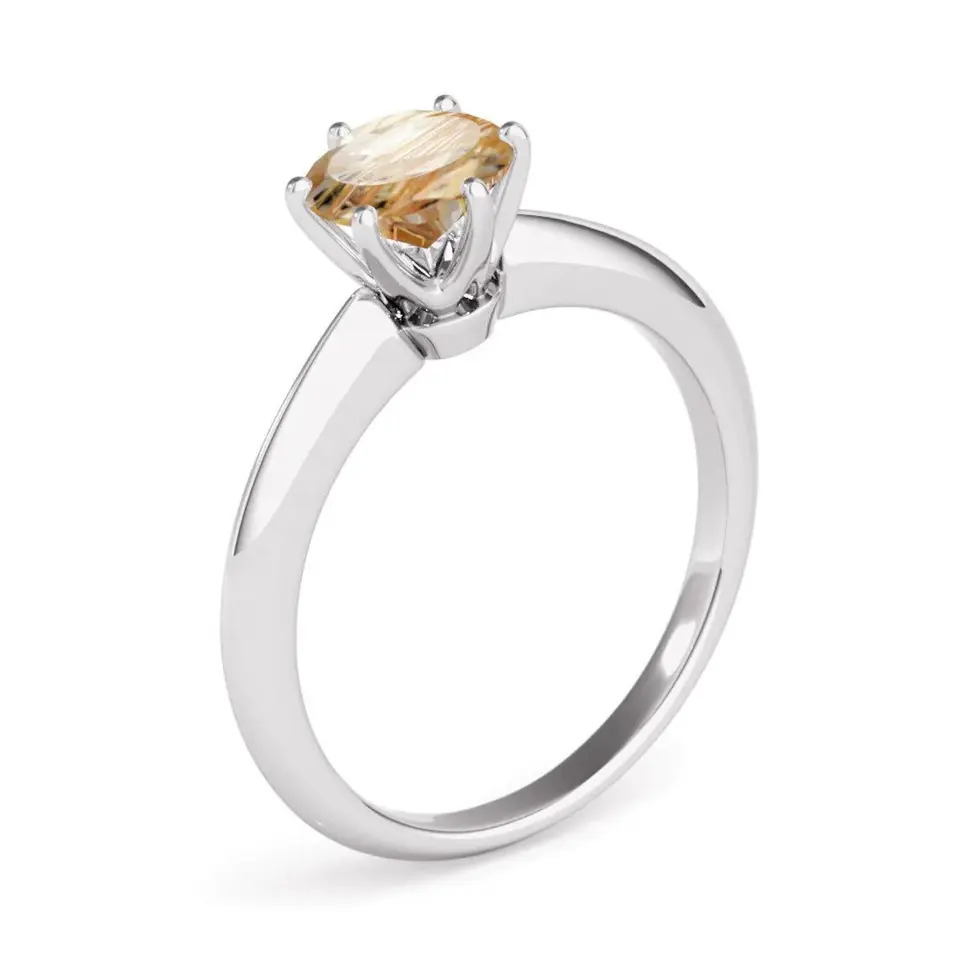 925 Sterling Silver Natural Golden Rutilated Quartz Anniversary Ring