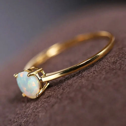 925 Sterling Silver Cute 6mm Ethiopian Fire Opal Round Classic Trendy Stone Ring