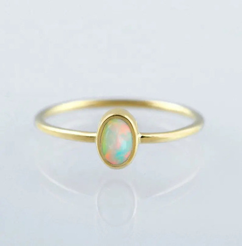 925 Sterling Silver 6x4mm Ethiopian Fire Opal Oval Stone Engagement Stone Ring