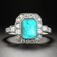 925 Sterling Silver Lab Created Emerald Cut Turquoise Ring