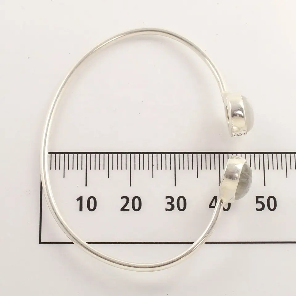 925 Sterling Silver Adjustable Natural Round And Oval Rainbow Moonstone Cuff Bracelet