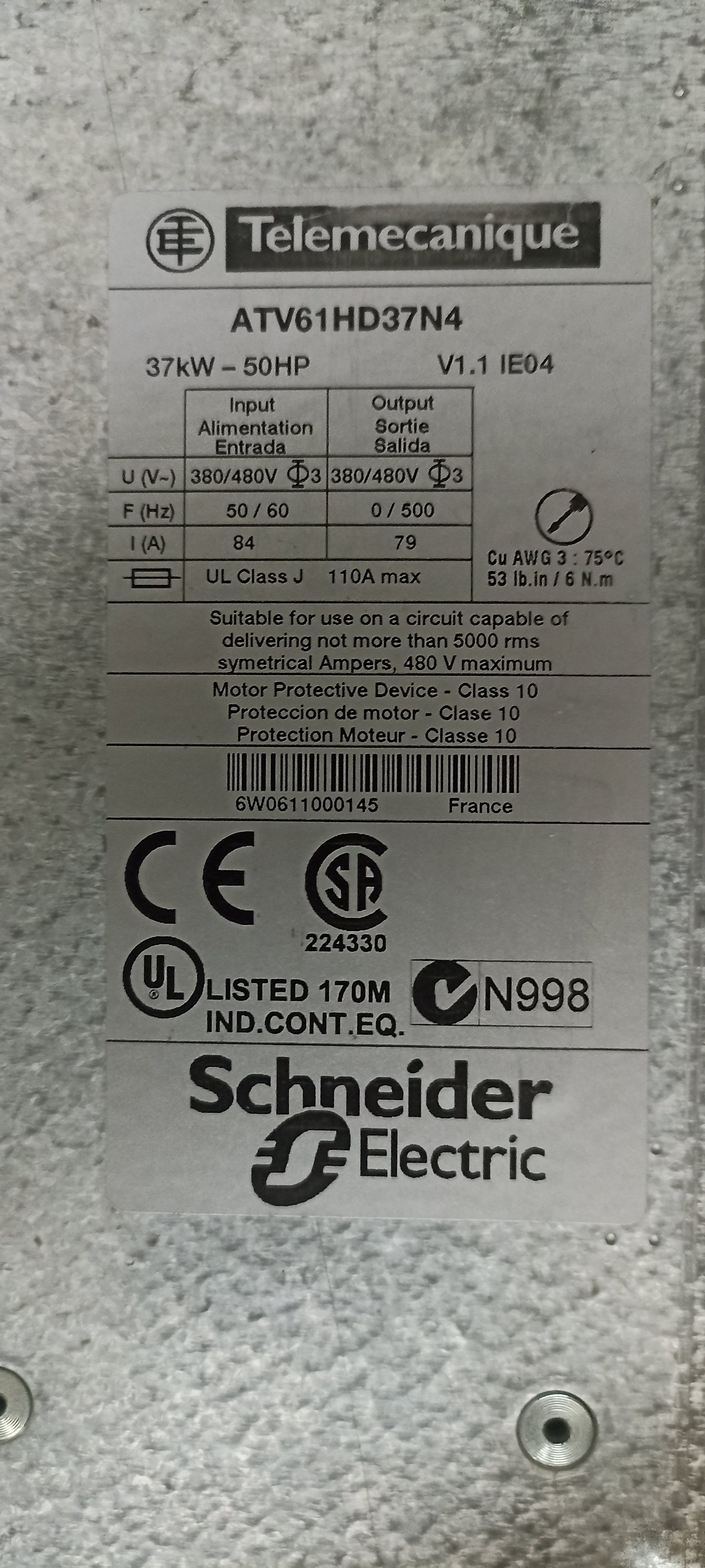 TELEMECANIQUE (Altivar-61) 50 HP AC DRIVE