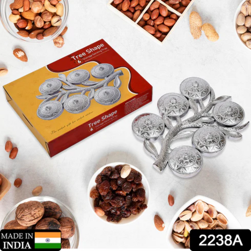 Zoomkha Tree Shape 6Pc Storage Serving Tray Multipurpose Snack And Dry Fruit Serving Tray For Home Use