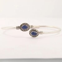 925 Sterling Silver Handcrafted Natural Blue Chalcedony Tiny Cuff Bracelet