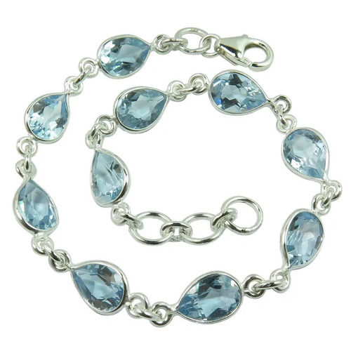 925 Sterling Silver Attractive Natural Blue Topaz Faceted Gemstone Bracelet