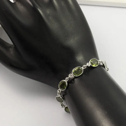 925 Sterling Silver Beautiful Natural Peridot Faceted Oval Gemstone Bracelet