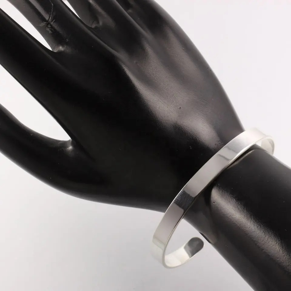 925 Sterling Silver Attractive Plain Adjustable Flat Band Cuff Bangle Bracelet