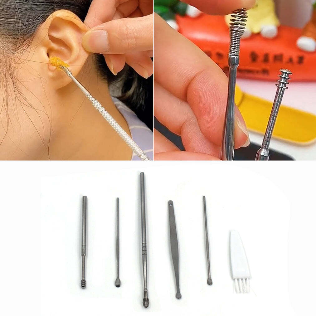 6Pcs Earwax Removal Kit Ear Cleansing Tool Set Ear Curette Ear Wax Remover Tool (loose pack) (6314L)