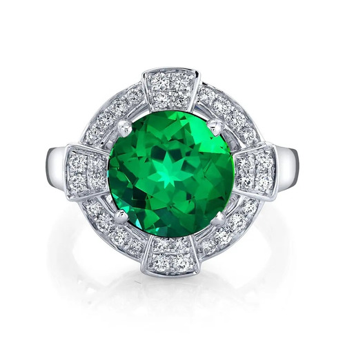 925 Sterling Silver Beautiful Lab Emerald Halo Ring