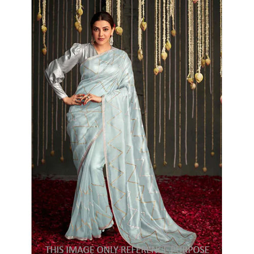 Reeta Fashion Elegant Grey Satin Silk Plain Saree with Unstitched