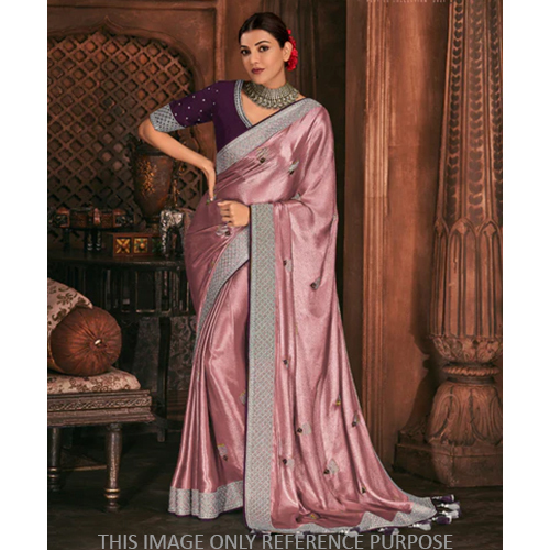 Pewter Pink South Silk Saree With Embroidered Blouse