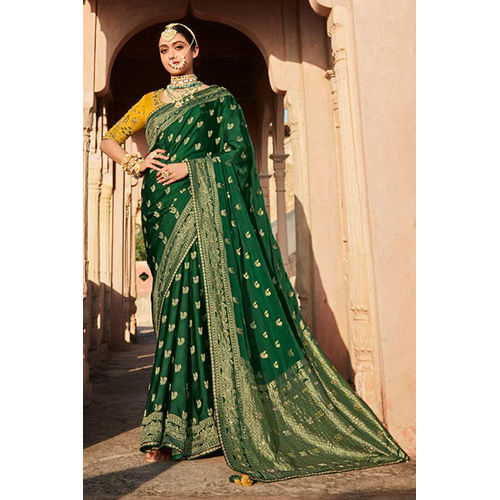 Forest Green Satin Silk Saree