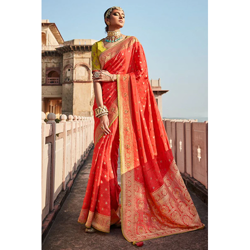 Tart Red Satin Silk Saree