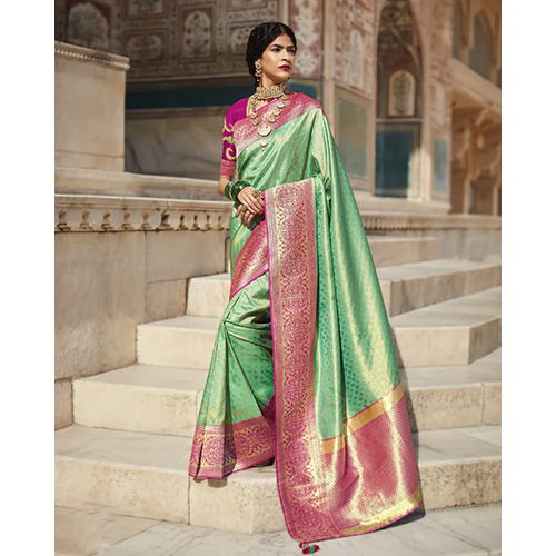 Pista Green And Pink Pure Silk Saree