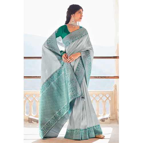 Cotton Silk Ancestral Gray Paithani Saree