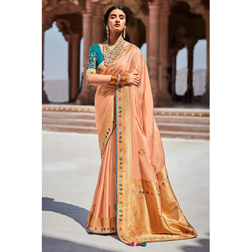 Cotton Silk Adorable Peach Paithani Saree