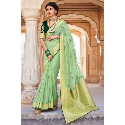 Party Wear Fanciable Mint Green Silk Saree