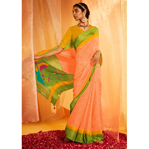 Auricomous Orange Woven Paithani Silk Saree