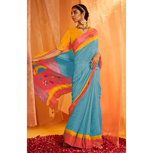 Calamitous Blue Woven Paithani Silk Saree