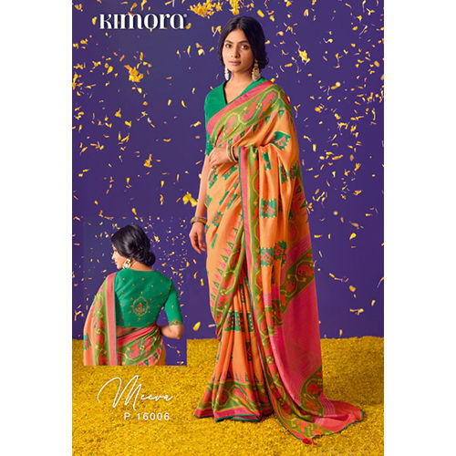 Cotton Silk Valencia Orange Brasso Saree