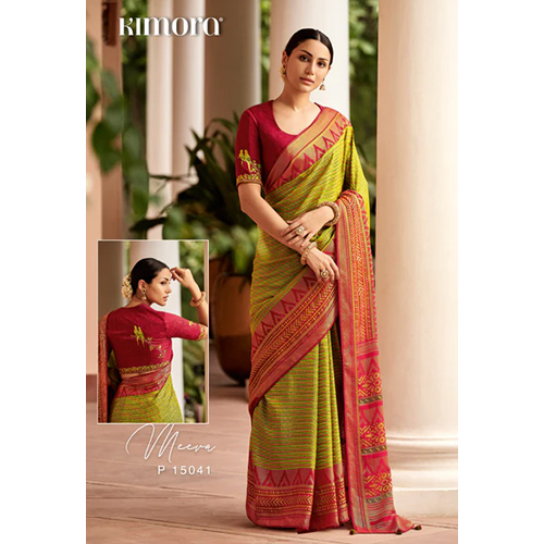 Bushy Green Fancy Brasso Saree