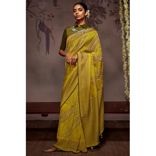 Party Wear Pineapple Yellow Brasso Silk Saree